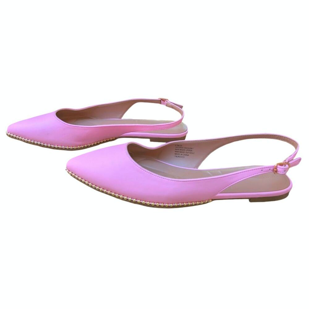 BCBG Valerie Pink Pointed Toe Slingback Flats. Gold beaded trim 8.5 Barbiecore